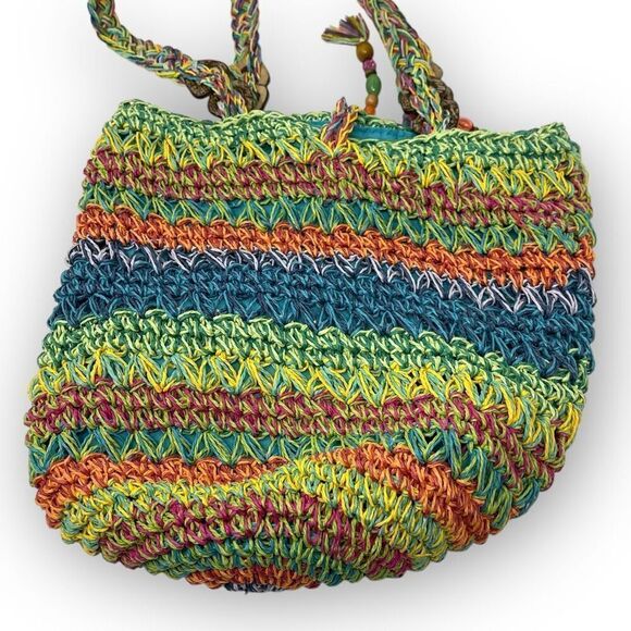 Cappelli Straworld Inc Rainbow Multicolored Boho Straw Woven Shoulder Bag Purse - Picture 5 of 12
